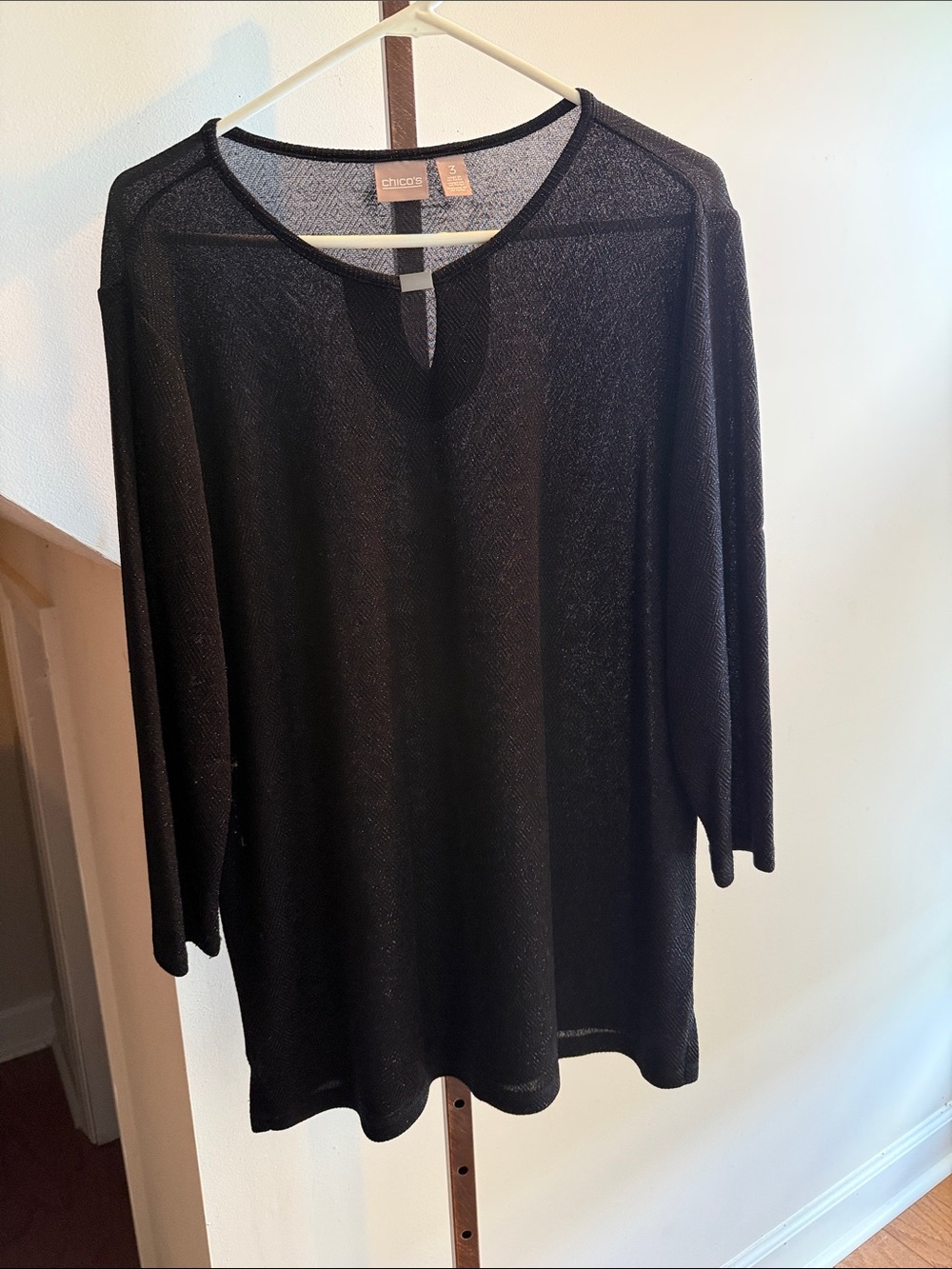 Chico's Black Semi-Sheer Scoop Neck Knit Top